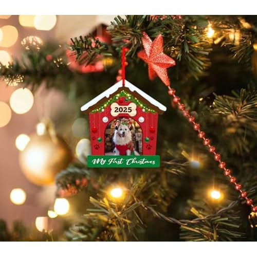 FLYAB Dog Picture Frame Christmas Ornaments 2025 Personalized Photo Frame Ornament for Christmas Tree My First Xmas Ornament 2025 for Dogs Lovers Christmas Tree Decorations Gifts