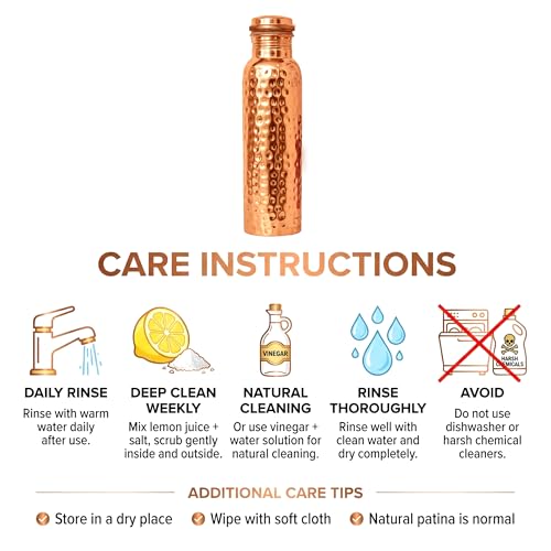CuPure Hammered Copper Water Bottle 32 oz - Ayurvedic Leak-Proof Drinking Vessel