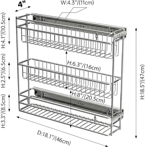 4-Inch Side Mount 3-Tier Pull-Out Spice Rack for Frameless Cabinets — Black Finish
