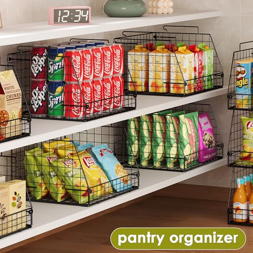 Stackable Wire Pantry Baskets 6 Pack with Variation - Space Saving Kitchen Storage