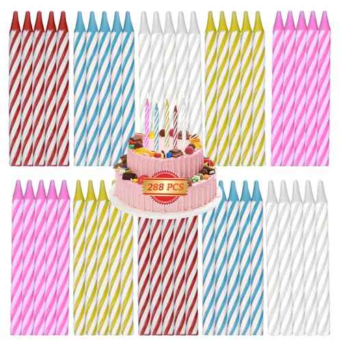 MAQIHAN Multicolor Spiral Birthday Candles - 288 Count Bulk Birthday Candles for Cake & Cupcakes for Celebration Cake Toppers Decorations for Holiday Party Christmas