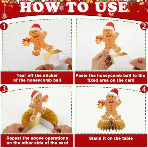 10 Pcs Christmas Honeycomb Centerpieces Gingerbread Christmas Table Centerpiece Gingerbread Decorations for Winter Holiday Merry Xams Party Favor Supplies