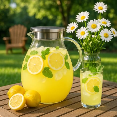 Glass Pitcher with Lid - 128oz Water Jug for Hot Cold Drinks, Iced Tea & Juice — Variation of THIS listing