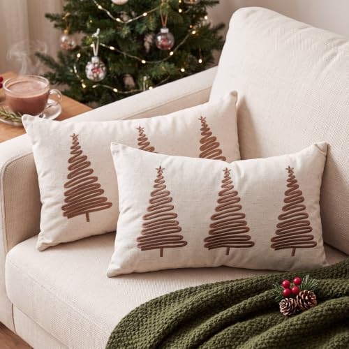 Oudain 2-Pack Farmhouse Christmas Throw Pillow Covers 12x20 Inches
