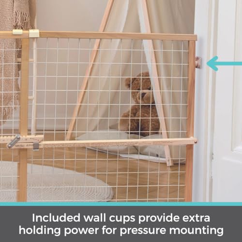 Extra-Wide Wooden Baby Gate - Pressure Mounted Child Safety Gate for Doorways - Adjustable 29.5-50 Inches Wide - 31 Inches Tall - Baby Gate