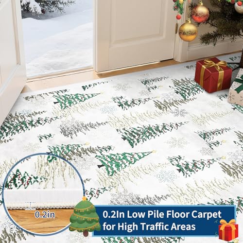 GarveeHome Red & Beige 8x10 Christmas Rug Non Slip Washable Snow Tree Decor