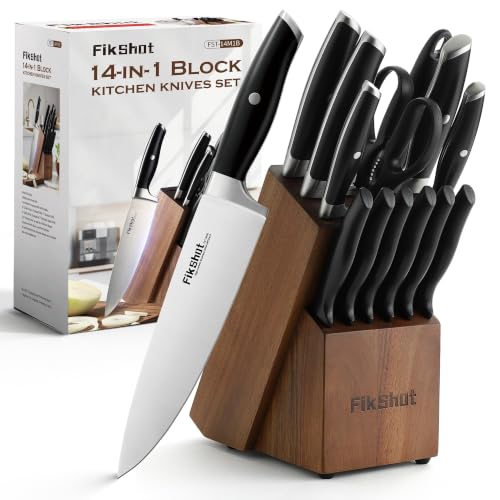Black 14-Piece Kitchen Knife Set with Block - German Stainless Steel