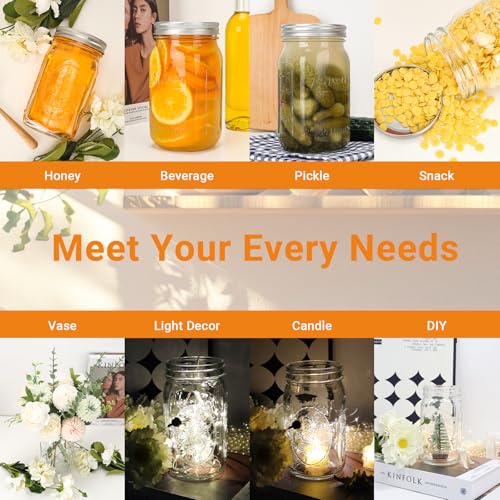 CycleMore 32oz Wide Mouth Mason Jars - 12 Pack Large Glass Food Storage Containers with Airtight Lids