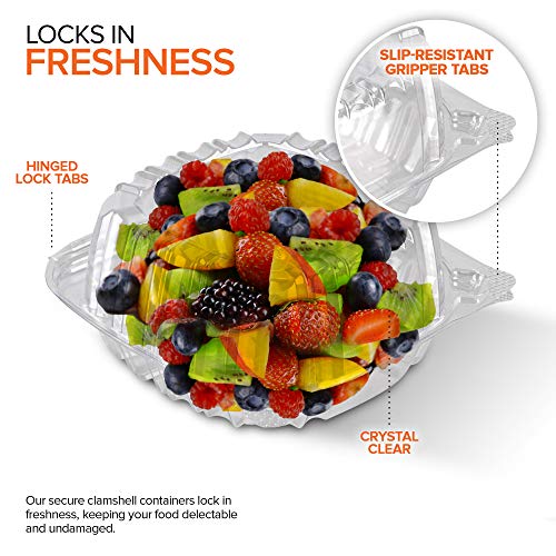 Disposable Plastic To Go Containers with Clear Lids - 5x5 Inch, 100 Pack - Hinged Square Clamshell Food Boxes for Takeout & Parties