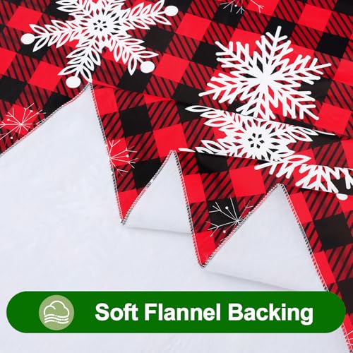 Smiry Black & Red 60" x 120" Wipeable Buffalo Check Vinyl Tablecloth with Flannel Backing