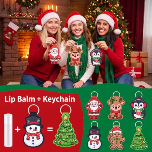 Kenning 24 Pcs Christmas Lip Balm Holder Keychains — Cute Variation Party Favors