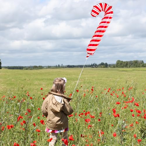Deermon 12 Pack Large Red Candy Cane Foil Balloons - Xmas Party Decor (Variation: Red)