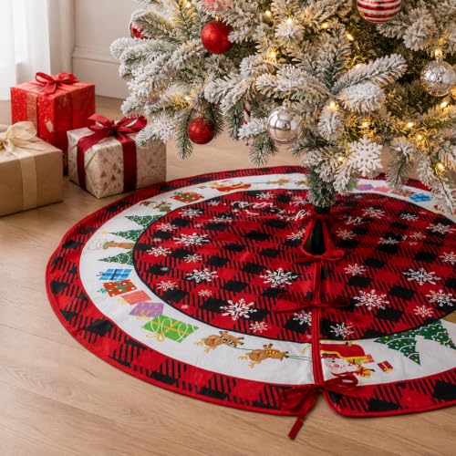 48 Inch Christmas Tree Skirt with Snowflake Pattern - Rustic Plush Holiday Decor