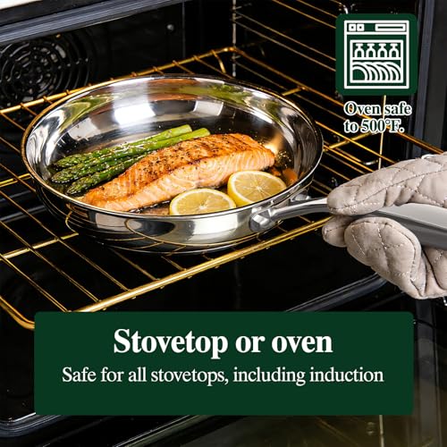 8 10 12 Inch Stainless Steel Frying Pan Set - Fully Clad, Induction Ready, Oven & Dishwasher Safe
