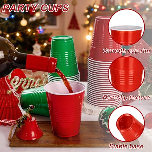 WELLIFE 50 Pack Christmas Red & Green Plastic Party Cups 12 oz - Disposable Water Cups for Holiday Events
