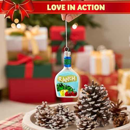 Joiedomi Small Christmas Salad Ranch Dressing Ornament, Funny Food Blown Glass Mini Ornaments for Christmas Tree Hanging Decorations Indoor, Xmas Party Favors Supplies Presents