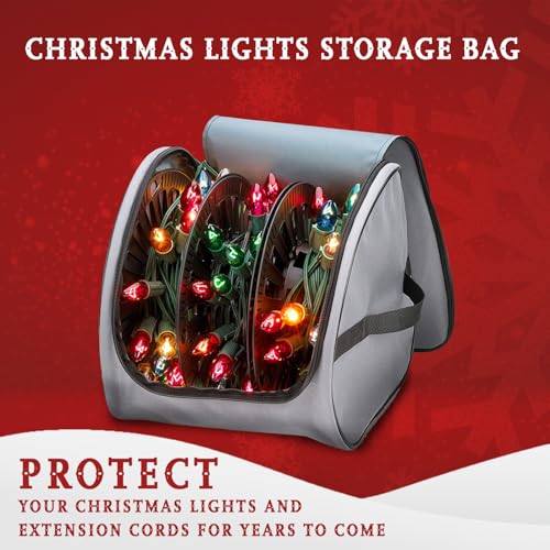Gray Premium Christmas Light Storage Bag with Reels & Handles - Heavy Duty 600D