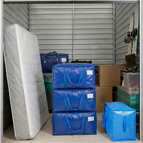 Blue Heavy Duty Moving Storage Bags 8 Pack - Extra Large Waterproof Closet Organizers
