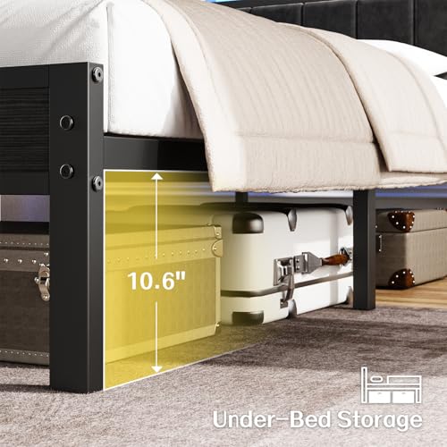 OLEVS Black Twin Bed Frame with LED Lights & USB Outlets, Storage Headboard