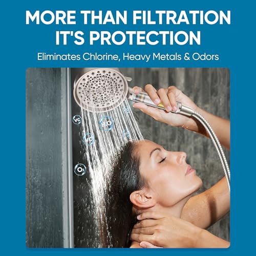 Cobbe Brushed Nickel Filtered Handheld Shower Head with Water Softener, 6 Spray Modes