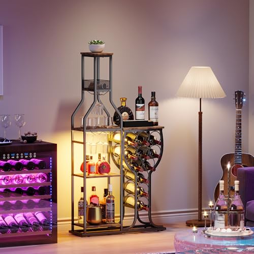 HavenlyYouth 5-Tier Wine & Liquor Cabinet with Glass Holder & RGB Lighting