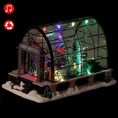 InnoDept12 Animated Lighted Christmas Village Greenhouse Decor