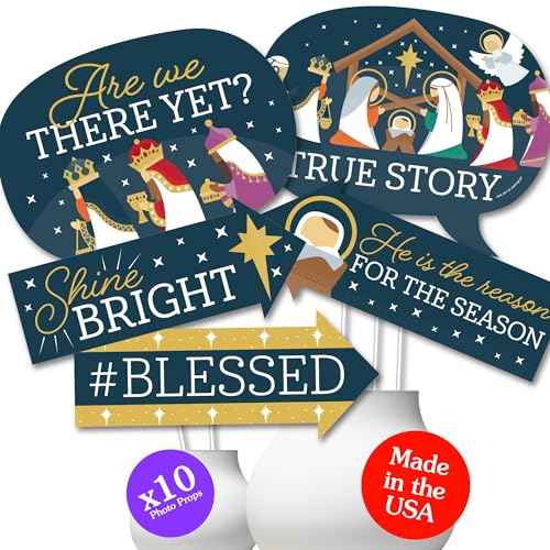 Big Dot of Happiness Funny Holy Nativity - Manger Scene Religious Christmas Photo Booth Props Kit - 10 Piece