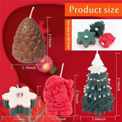 6 Pcs Large Christmas Candles Santa Claus Scented Candles White Tea Lights Candles Christmas Tree Pine Cone Snowflake Candles Gifts for Christmas Party Decor Home Table Holiday New Year Decorations
