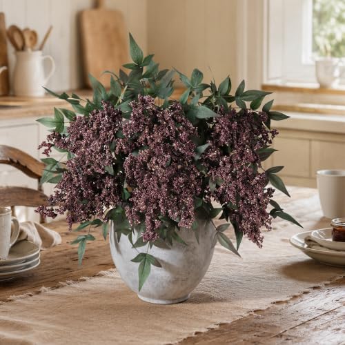 35-Inch Faux Berry Stems for Vase - Dusty Plum Artificial Flowers, 3 Pack