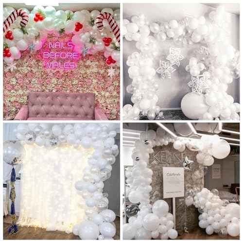 White Balloons 12 Inch Wedding Pearl White Latex Balloons, Thicker Matte White Clear Party Helium Balloon Set for Birthday Engagement Anniversary Bridal Shower Winter Christmas Party Decoration