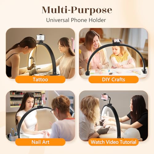 Yokilly 29 Inch Black Foldable Half Moon Nail Desk Light with 360° Phone Holder