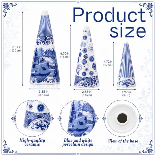Reallnaive Blue and White Porcelain Christmas Tree Set - Chinoiserie Holiday Decor, 3 Sizes