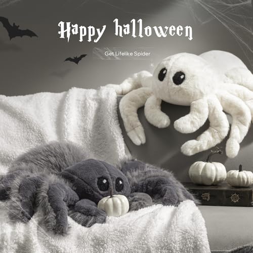 Grey Spider Shaped Throw Pillow - Faux Fur Halloween Decorative Cushion 22x16 in