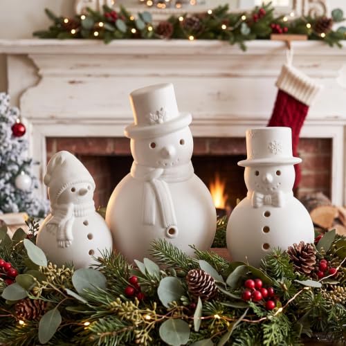 Arrowbash 3-Pack Terracotta Snowman Figurines Ceramic Christmas Decor