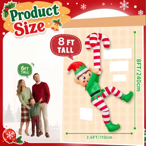 GUDELAK 8FT Inflatable Christmas Elf with LED Lights Outdoor Yard Decor