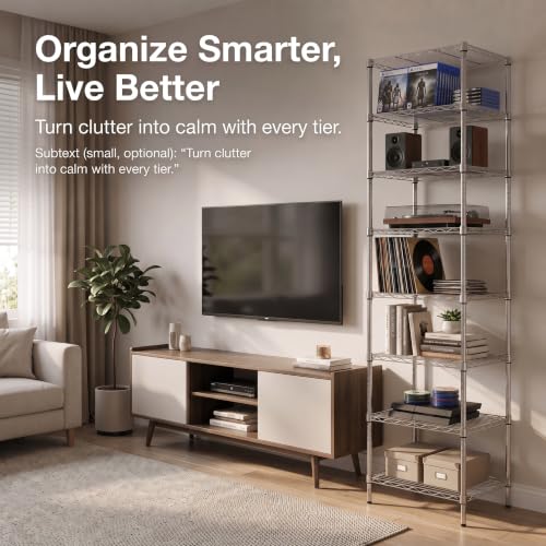 78.8-Inch Heavy Duty Wire Shelving Rack - 8 Tier Chrome Storage Unit