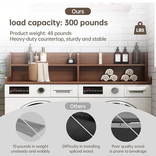 Walnut 2-Tier Laundry Countertop for Washer & Dryer - 54" x 27.5" Storage Shelf, Over Washer Dryer Organization & Folding Station