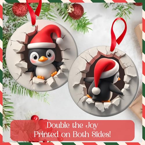 Penguin Ornament 2D - Penguin 13, Acrylic Christmas Decoration, 4.0" Round