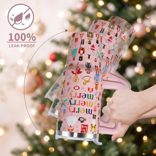 30 oz Pink Nutcracker Tumbler with Handle - Stainless Steel Vacuum Insulated Water Bottle, Gift for Dancers