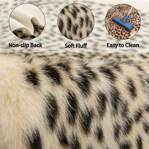 Beige and Black Leopard Print Faux Animal Rug 8.2x6.1ft Home Decor