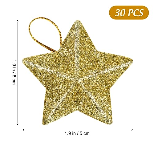 MAGICLULU Gold Glitter Star Ornaments 30Pcs 5x5cm Mini Christmas Hanging Stars