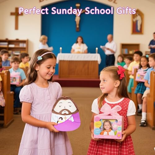 Jesus Plush Pillow Stuffed Animal - Jesus Doll with Cross Prayer Staff Perfect Christian Easter Gifts for Kids Adults Purple 10 Inch