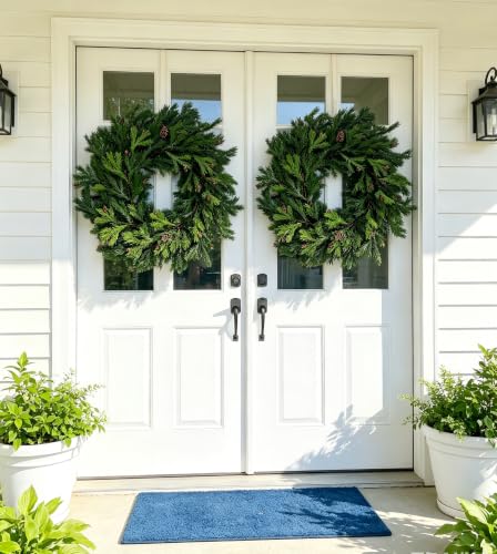 26" Lifelike Touch Artificial Christmas Cedar Wreath for Front Door Decor - Cllenarun
