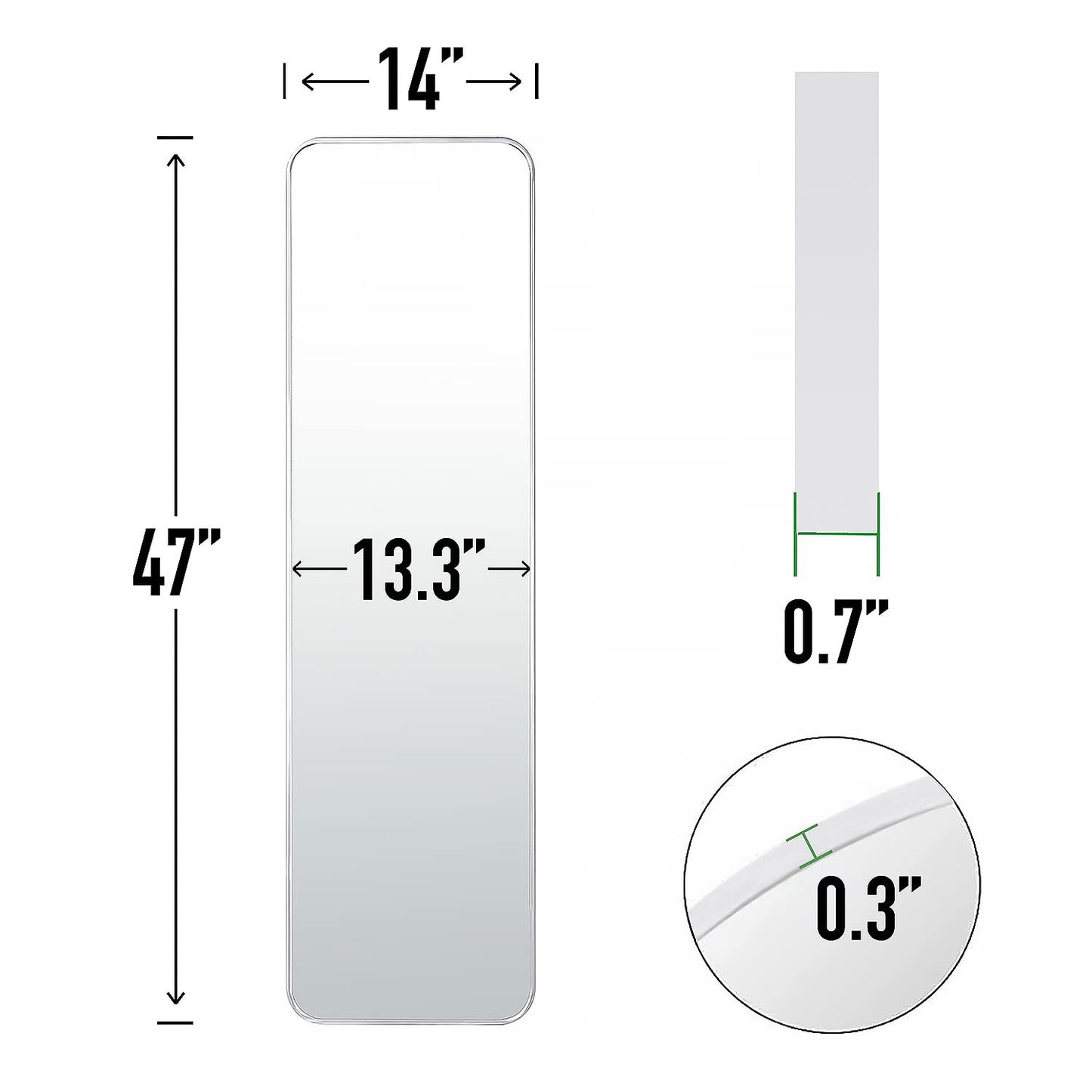 SCWF-GZ 47x14 Mirror Rectangle Full Body Length Door Hanging Wall Mounted Metal Frame Dressing Make-up Mirrors for Entryway Bedroom Bathroom Living Room 47 14 inch Silver