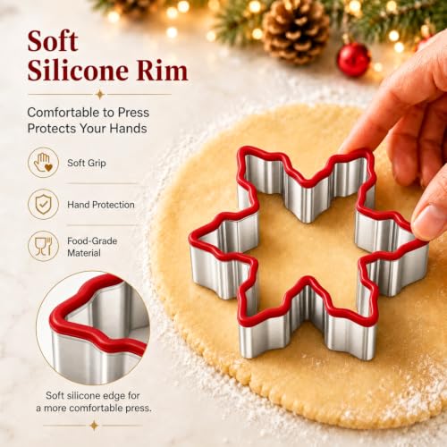 KAISHANE 5-Piece Cookie Cutter Set – Stainless Steel with Soft PVC Edge