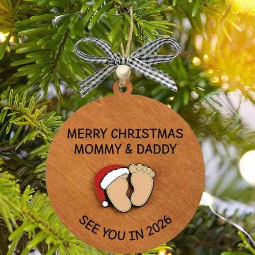 2 Layers Wooden Expecting Ornament 2025, Pregnancy Announcement Gender Reveal Ideas for New Mom to Be, Husband, Wife, Expecting Parents to Be Unique Gifts for Christmas, Thanksgiving