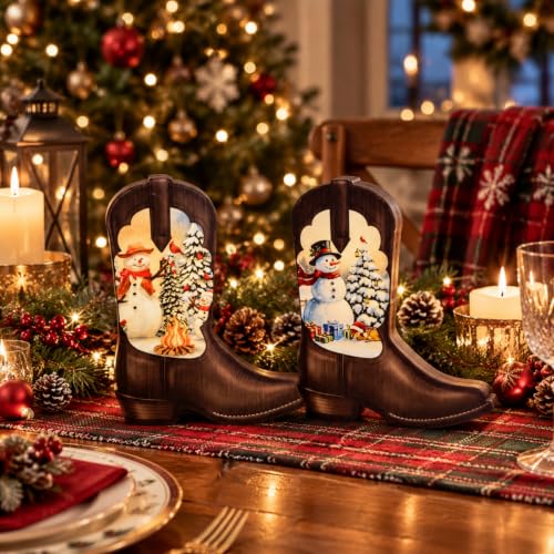 Fumete Cowboy Christmas Decor Lighted Boots - 2 Pack Western Holiday Lanterns