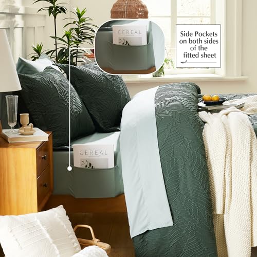 King Size Green Comforter Set - 7 Pieces Bed in a Bag with Botanical Design - King Bedding