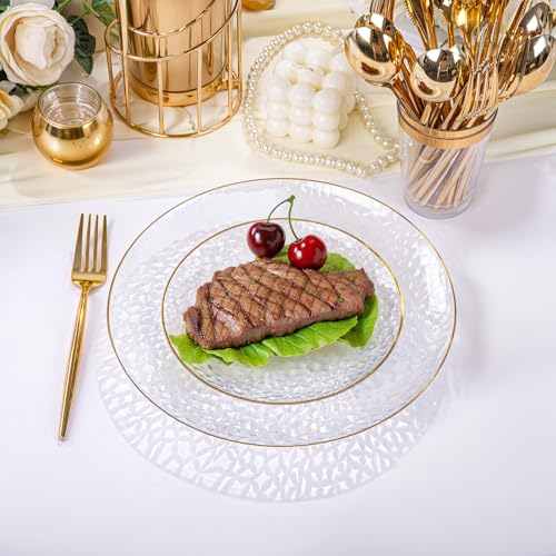 Plastic Dinnerware Set 150Pcs Clear Gold Rim Heavy Duty with Gold Rim - Variation of 150 / Clear Gold