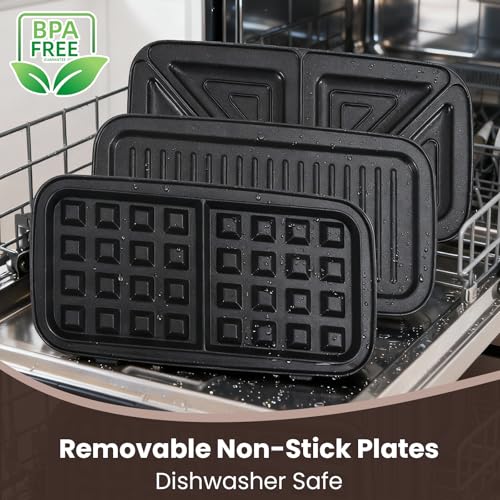 Waffle Maker with Removable Plates 3-in-1 Sandwich & Pancake Maker - Standard Indicator
